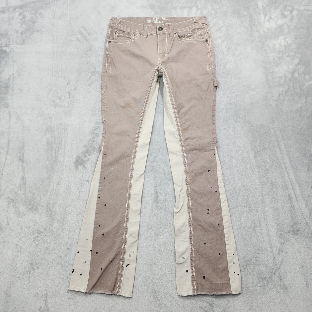 Ninth Hall Pants Mens 32x32 Beige Gray Signal Stacked Painter Flare Carpenter